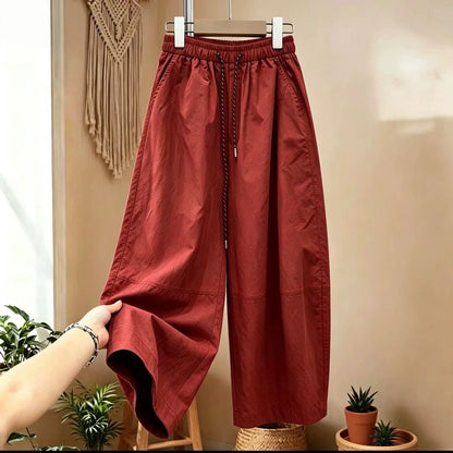 Nine-quarter curved knife pants for women, 2026 summer new style, popular balloon pants, slimming plus-size casual pants, petite pants