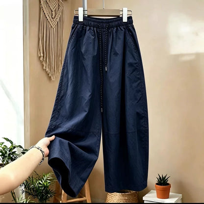 Nine-quarter curved knife pants for women, 2026 summer new style, popular balloon pants, slimming plus-size casual pants, petite pants