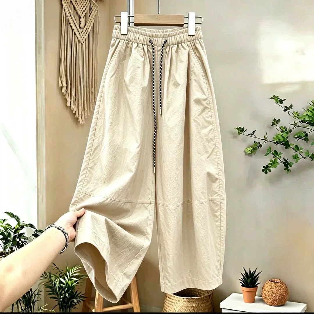 Nine-quarter curved knife pants for women, 2026 summer new style, popular balloon pants, slimming plus-size casual pants, petite pants