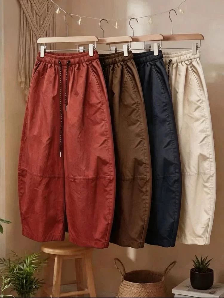 Nine-quarter curved knife pants for women, 2026 summer new style, popular balloon pants, slimming plus-size casual pants, petite pants
