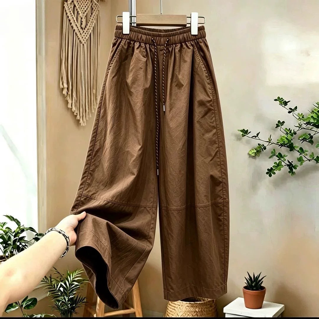 Nine-quarter curved knife pants for women, 2026 summer new style, popular balloon pants, slimming plus-size casual pants, petite pants